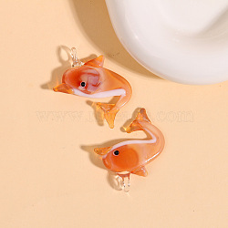 Handmade Lampwork Pendants, Dolphin Charms, Sandy Brown, 31mm(PW-WG71B79-01)