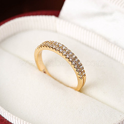 Brass Micro Pave Cubic Zirconia Finger Rings for Women, Golden, Clear, US Size 9(18.9mm)(FS-WG59B22-02)