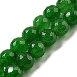 Natural White Jade Beads, Faceted, Dyed, Round, Green, 7.5mm, Hole: 1mm, about 49pcs/strand, 14.57 inch(37cm)(G-B070-A01-01)