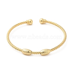 Rack Plating Brass Oval Beaded Cuff Bangle for Women, Cadmium Free & Lead Free, Real 18K Gold Plated, Inner Diameter: 2-3/8 inch(6.05cm)(BJEW-M298-13G)