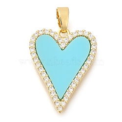 Brass Micro Pave Cubic Zirconia with Acrylic Pendants, Long-Lasting Plated, Heart Charms, with Jump Ring, Golden, 20x16.5x2.5mm, Hole: 4.5x2.5mm(KK-S049-23G)