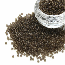 12/0 Grade A Round Glass Seed Beads, Transparent Frosted Style, Coffee, 2x1.5mm, Hole: 0.8mm, 30000pcs/bag(SEED-Q006-M28)