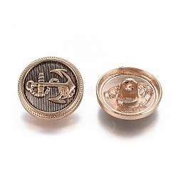 Alloy Shank Buttons, Flat Round with Anchor, Antique Golden, 20x9.5mm, Hole: 2mm(BUTT-WH0014-06C)
