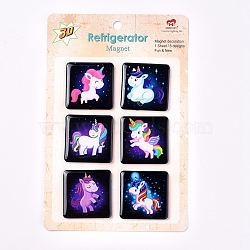 Epoxy Resin Unicorn Fridge Magnets, Square, for Kitchen Locker Whiteboard Office, Mixed Color, 43.5x43.5x3.5mm, 6pcs/set(AJEW-D044-05)