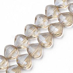 Electroplate Transparent Glass Beads Strands, Faceted, Teardrop, Wheat, 10.5x12x6.5mm, Hole: 1mm, about 60pcs/strand, 25.59 inch(65cm)(EGLA-N002-36-F03)
