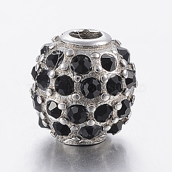 304 Stainless Steel Rhinestone Beads, Round, Black, 10mm, Hole: 3mm(STAS-F150-025AS-01)
