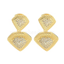 Brass Pave Clear Cubic Zirconia Dangle Stud Earrings, Diamond Shape, Real 16K Gold Plated, 30.5x18mm(EJEW-M258-28G)