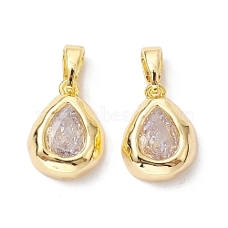 Brass Micro Pave Clear Cubic Zirconia Charms, Teardrop Charms, Real 18K Gold Plated, 13x10x4mm, Hole: 5x2.8mm(KK-K360-14G)