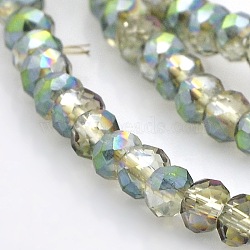 Half Rainbow Plated Faceted Rondelle Electroplate Glass Beads Strands, Clear, 4x3mm, Hole: 1mm, about 120pcs/strand, 16 inch(GLAA-A024C-HR01)