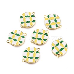 Brass Enamel Links Connectos, Flat Round, Real 18K Gold Plated, Green, 19.5x15x2mm, Hole: 1.4mm(KK-P9710-A02)