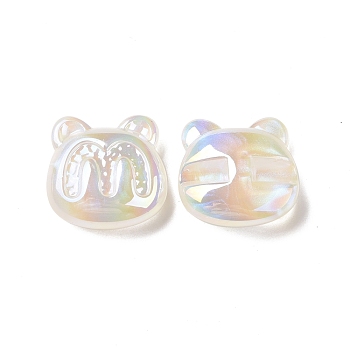 Opaque Acrylic Beads, AB Color Plated, Bear with Letter M Pattern, White, 32x32.5x13mm, Hole: 3mm