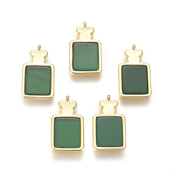Natural Agate Pendants, with Real 18K Gold Plated Brass Findings, Perfume Bottle Shape, 22x12x2.5mm, Hole: 1.2mm