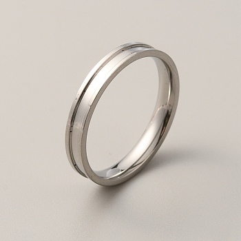 201 Stainless Steel Grooved Finger Ring for Men Women, Stainless Steel Color, US Size 12 3/4(22mm)