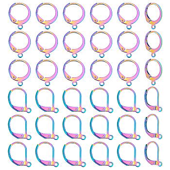 60Pcs 2 Style Rainbow Color 304 Stainless Steel Leverback Earring Findings, with Horizontal Loops, 15x12~13x2mm, Hole: 1.5mm, Pin: 0.7mm, 16x10.5mm, Hole: 1.4mm, Pin: 0.8mm, 30Pcs/style