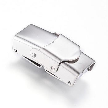 201 Stainless Steel Watch Band Clasps, Fold Over Clasps, Stainless Steel Color, 26x14x7mm, Hole: 10x4mm