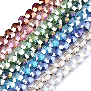 Electroplate Glass Beads Strands, Faceted, Heart, Mixed Color, 9.5x9.5x5.5mm, Hole: 1mm, about 70pcs/strand, 24.41 inch(62cm)