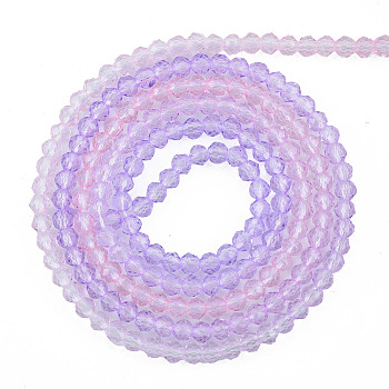 Transparent Glass Beads Strands, Segmented Multi-color Beads, Faceted Round, Pink, 2mm, Hole: 0.6mm, about 194~199pcs/strand, 14.49 inch~14.61 inch(36.8~37.1cm)
