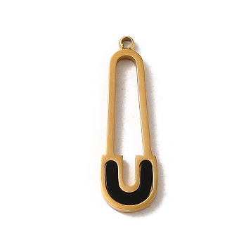 304 Stainless Steel Enamel Pendants, Paper Clip Charm, Real 14K Gold Plated, 22x6.5x1.5mm, Hole: 1mm