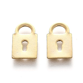 201 Stainless Steel Charms, Laser Cut, Padlock, Real 18k Gold Plated, 11x7x0.8mm, Hole: 3.5x2mm