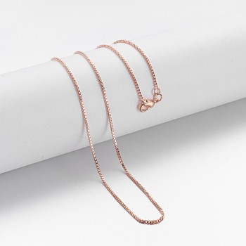 Brass Chain Necklaces, Box Chain, with Lobster Clasps, Rose Gold, 18.1 inch