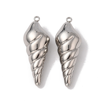 Non-Tarnish 304 Stainless Steel Pendants, Conch Charm, Stainless Steel Color, 35x12.5x9mm, Hole: 2mm