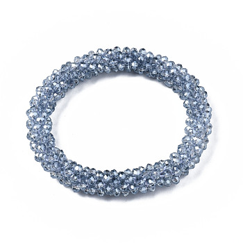 Faceted Transparent Glass Beads Stretch Bracelets, Pearl Luster Plated, Rondelle, Steel Blue, Inner Diameter: 2 inch(5cm)