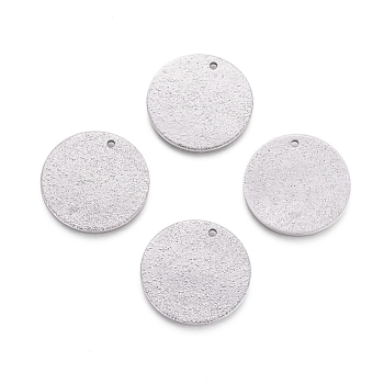 304 Stainless Steel Textured Pendants, Flat Round, Stainless Steel Color, 20x1mm, Hole: 1mm