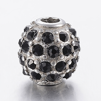 304 Stainless Steel Rhinestone Beads, Round, Black, 10mm, Hole: 3mm