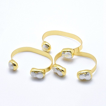 Natural Pearl Cuff Bangles, with Real 24K Gold Plated Brass Findings, 1-5/8 inch(4.1cm)x2-1/2 inch(6.4cm), 8mm