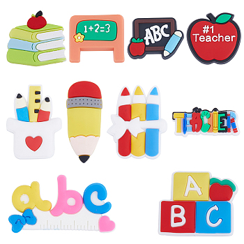 60Pcs 10 Style PVC Plastic Cabochons, School Supplies, Mixed Color, 13.5~35.5x15~44.5x2~4.5mm, 6pcs/style