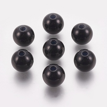 ABS Plastic Imitation Pearl Beads, Round, Black, 14mm, Hole: 2.3mm, about 340pcs/500g