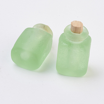 Handmade Lampwork Perfume Bottle Pendants, Essential Oil Bottle, Frosted, Cuboid, Light Green, 28.5~29mm, Hole: 5.5mm, Bottle Capacity: 0.5~1ml(0.017~0.03 fl. oz)