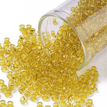 TOHO Round Seed Beads, Japanese Seed Beads, (2151) Inside Color Crystal Yellow, 8/0, 3mm, Hole: 1mm, about 222pcs/bottle, 10g/bottle
