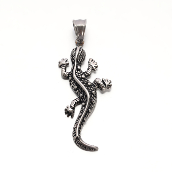 Chameleon Retro 304 Stainless Steel Big Pendants, Antique Silver, 51x21x4.5mm, Hole: 5.5x8.5mm