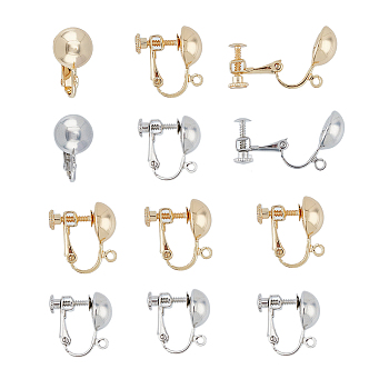 12Pcs 2 Colors Brass Screw On Clip Earring Converter, with Horizontal Loops, Platinum & Golden, 18~19x17x10.5mm, Hole: 1.6mm, 6Pcs/color