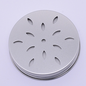 Aluminium Hollow Candle Lids, Candle Toppers, Flat Round with Leaf Pattern, Silver, 70x13mm, Inner Diameter: 66mm
