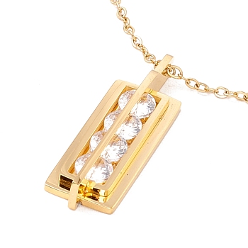 Clear Cubic Zirconia Beaded Rectangle Pendant with 304 Stainless Steel Cable Chains for Women, Golden, 17.9 inch(45.5cm)