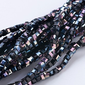 Electroplate Glass Beads Strands, Half Plated, Faceted, Cube, Black, 2~2.5x2~2.5x2~2.5mm, Hole: 0.5mm, about 195~200pcs/strand, 16.9~17.5 inch(43~44.5cm)