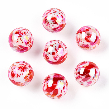 UV Plating Acrylic Beads, Iridescent, Halloween Theme, Round, Crimson, 15.5mm, Hole: 2.4mm