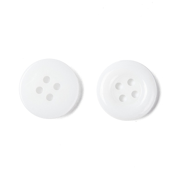 Acrylic Shirt Buttons, Plastic Sewing Buttons for Costume Design, 4-Hole, Dyed, Flat Round, White, 12x2mm, Hole: 1mm