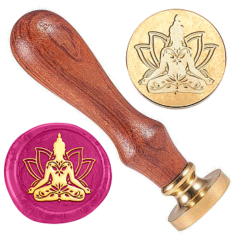 Retro Chakra Golden Tone Brass Sealing Wax Stamp Head, with Removable Wood Handle, for Envelopes Invitations, Gift Card, Flower, 83x22mm, Stamps: 25x14.5mm