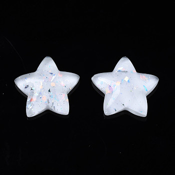 Resin Cabochons, with Glitter Powder, Star, WhiteSmoke, 19x20x6mm