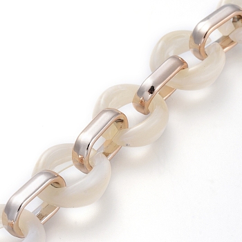 Transparent Acrylic Handmade Cable Chain, Flat Oval, Antique White, 18.5x11.5x4.5mm, about 39.37 inch(1m)/strand