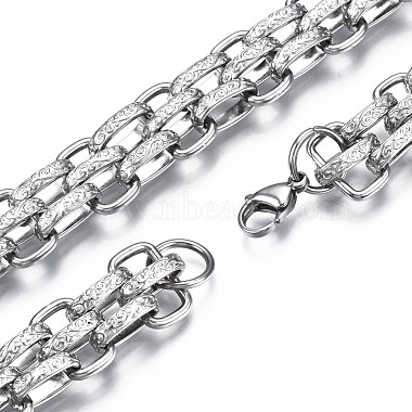 201 bracelet chaîne maille acier inoxydable motif feuille pour homme femme(BJEW-S057-92)-3