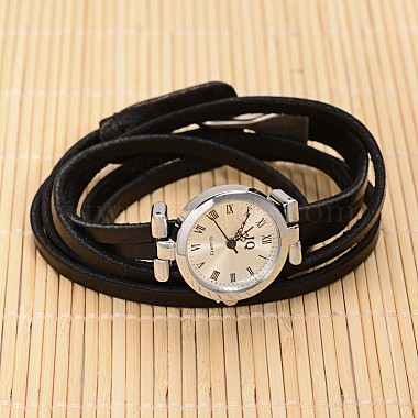 3-Loop Leather Platinum Plated Alloy Quartz Wrap Bracelet Watches(WACH-F010-01A)-1
