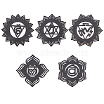 Wooden Bohemian Meditation Energy Symbol Cup Mats, Hollowed Out Coasters, Also as Pendant Decoration, Black, Coaster: 143~150x130~150x2mm, Hole: 3.5mm, 5pcs/set(DJEW-WH0034-65A)