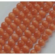 Cat Eye Beads, Round, Orange Red, 6mm, Hole: 1mm, about 66pcs/strand, 14.5 inch/strand(CER08)