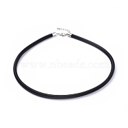 Silk Necklace Cord, with Brass Lobster Claw Clasp and Extended Chain, Platinum, Black, 18 inch(R28ER021)