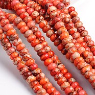 Dyed Natural Imperial Jasper Rondelle Beads Strands, Orange Red, 4.5x2~2.5mm, Hole: 1mm, about 160pcs/strand, 16 inch(G-M275-02-4mm)