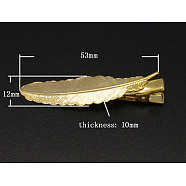 Iron Flat Alligator Hair Clip Findings, with Brass Leaf Tray, Golden, 53x12x10mm(X-PHAR-B013-G)